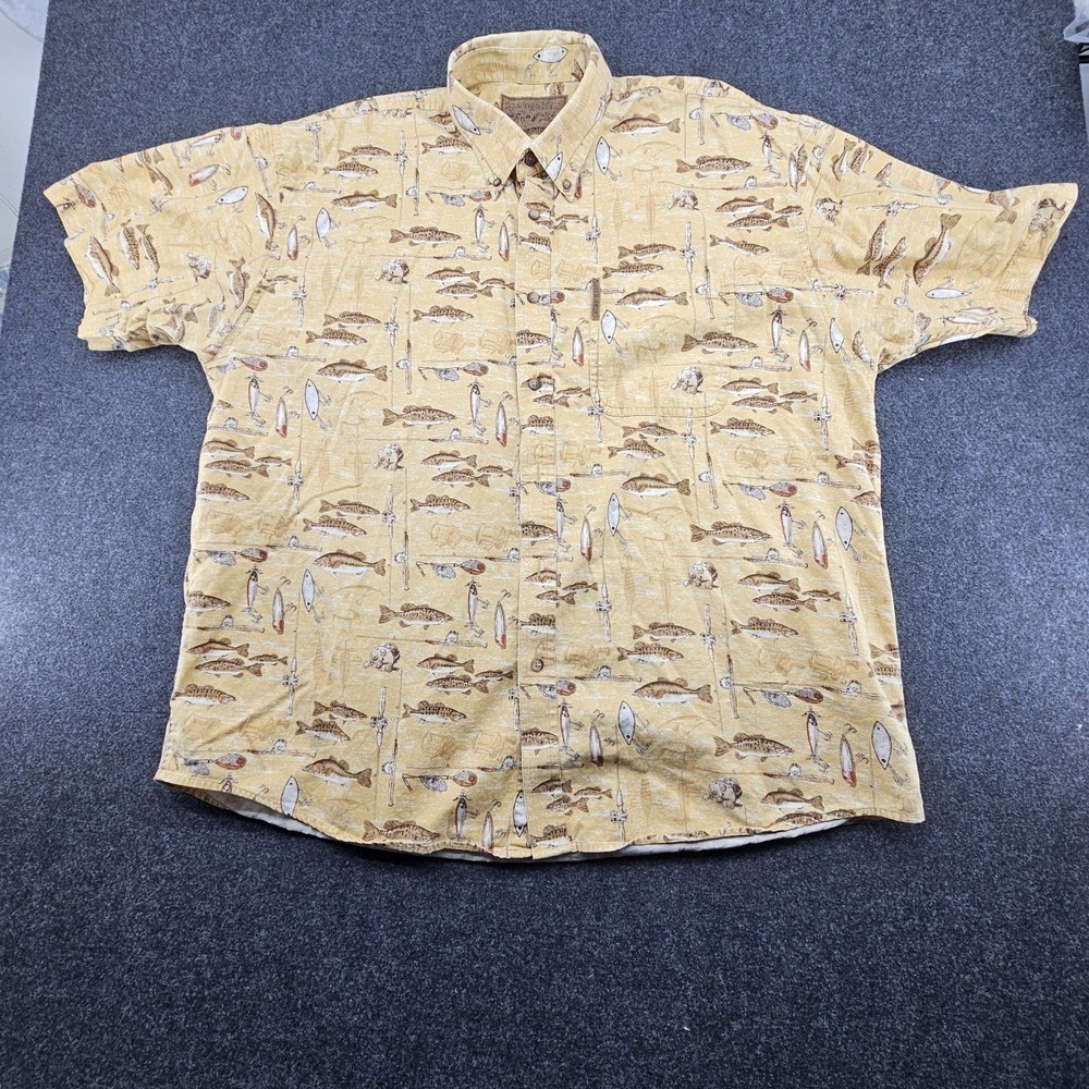 North River Outfitters Shirt Size XL Button Down Shirt All Over Fishing Print
